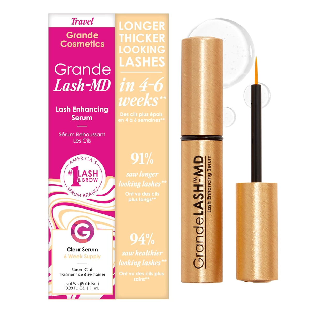 Grande Cosmetics GrandeLASH-MD Lash Enhancing Serum - Peptide & Vitamin Infused Formula for Longer