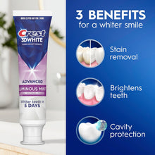 Crest 3D White Advanced Luminous Mint Teeth Whitening Toothpaste, Crest Toothpaste